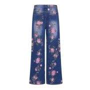 Rhinestone Blossom Print Denim Jeans