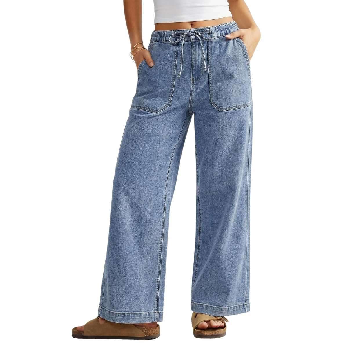 Women’s High-Waisted Wide-Leg Drawstring Jeans