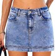 Women’s Denim Mini Skirt with Built-In Shorts