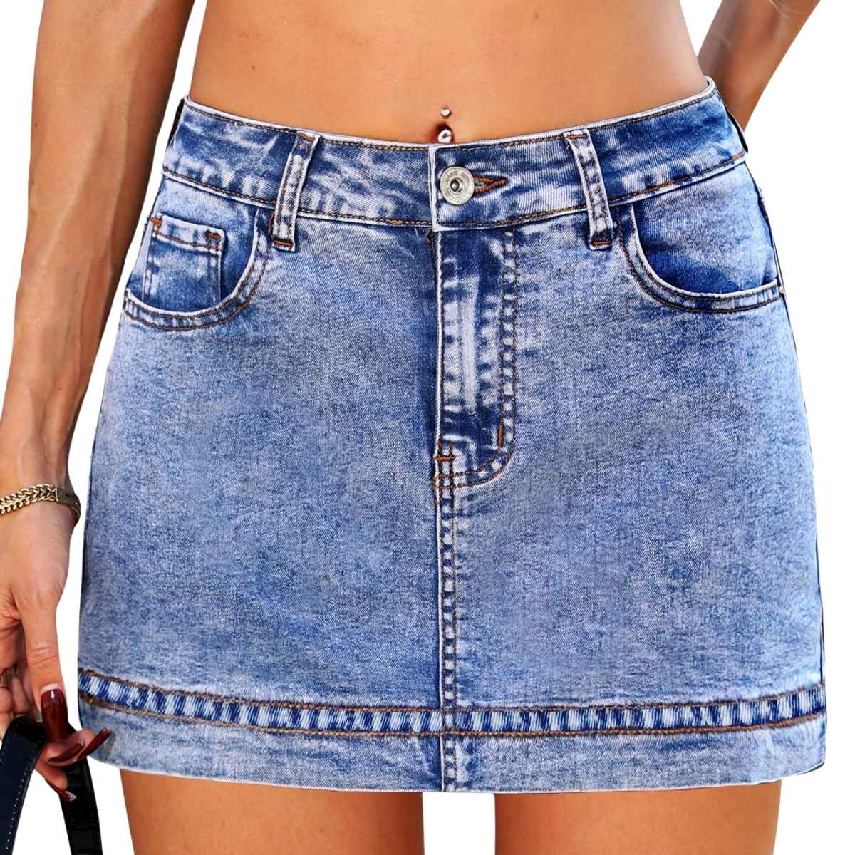 Women’s Denim Mini Skirt with Built-In Shorts