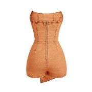 Women’s Y2K Strapless Bodycon Wrap Front Short Denim Romper