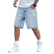 Mid Waist Slant Pockets Baggy Denim Jean Shorts