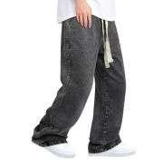 Men’s Drawstring Waist Wide-Leg Baggy Jeans