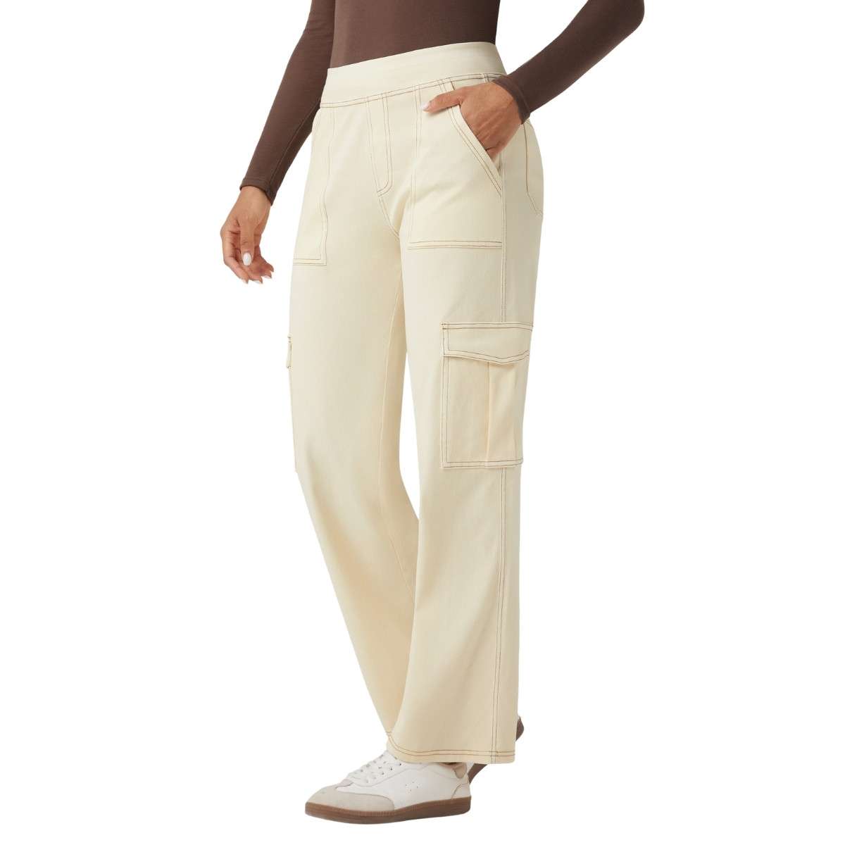Mid Rise Pockets Straight Leg Casual Cargo Jeans