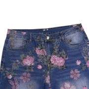 Rhinestone Blossom Print Denim Jeans