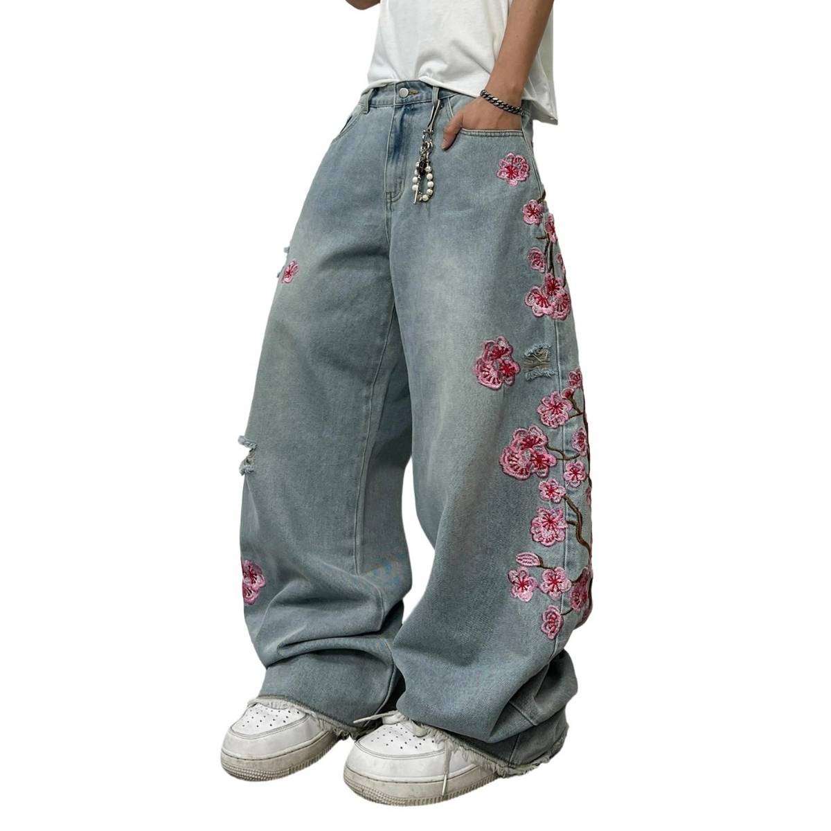 Men’s Y2K Hip Hop Embroidered Baggy Wide Leg Jeans