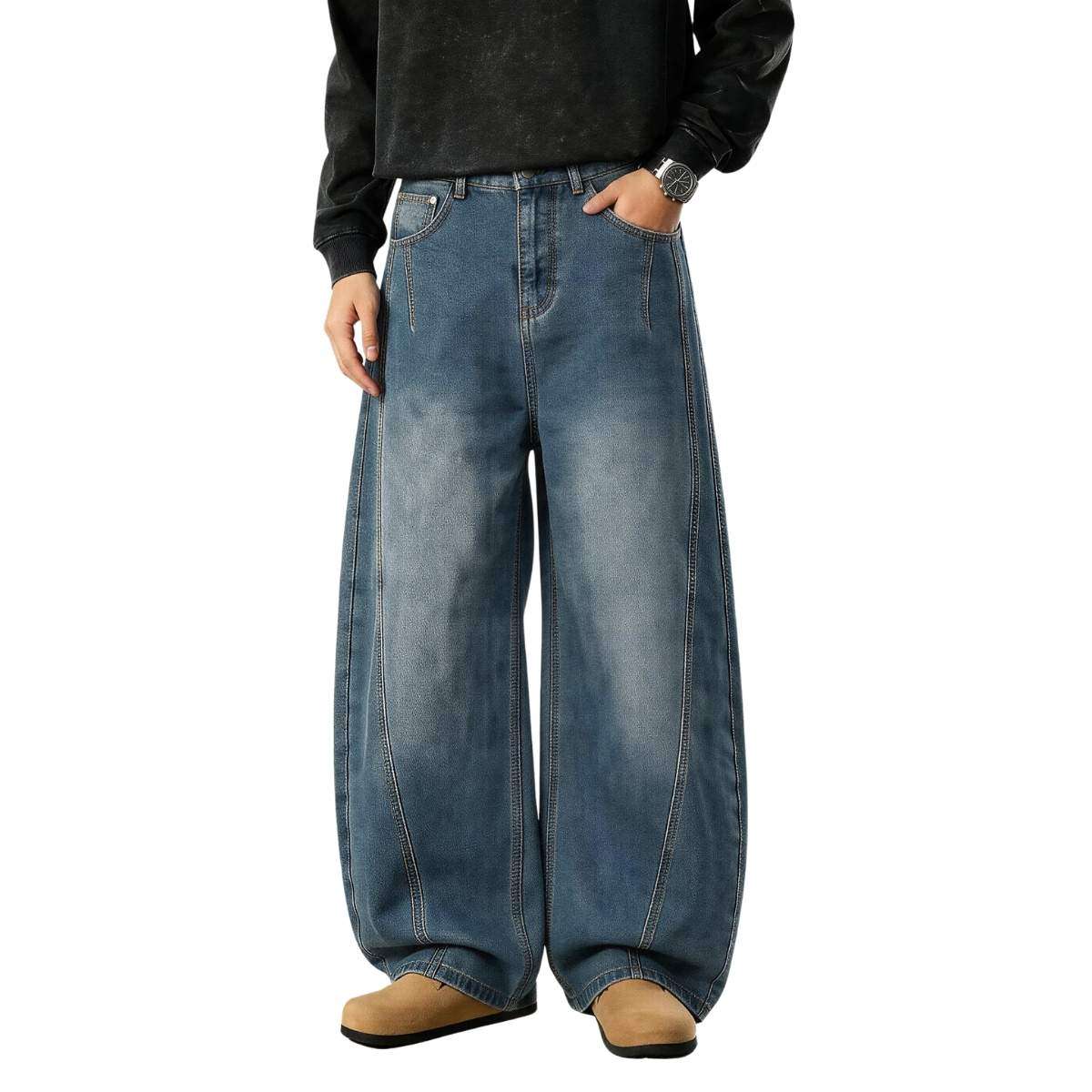 Men’s Y2K Relaxed Fit Wide Leg Skater Streetwear Barrel Baggy Jeans