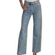 Y2K High Waisted  Stretch Rhinestone Wide Leg Jeans
