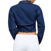 Women’s Fitted Denim Collar Corset Zip-Up Jacket