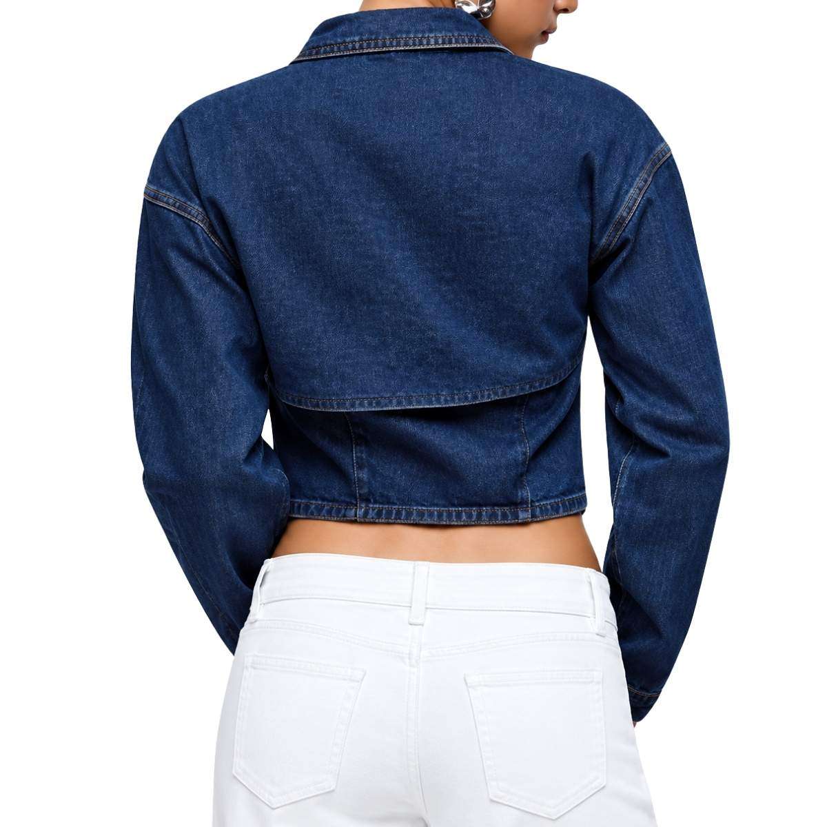 Women’s Fitted Denim Collar Corset Zip-Up Jacket
