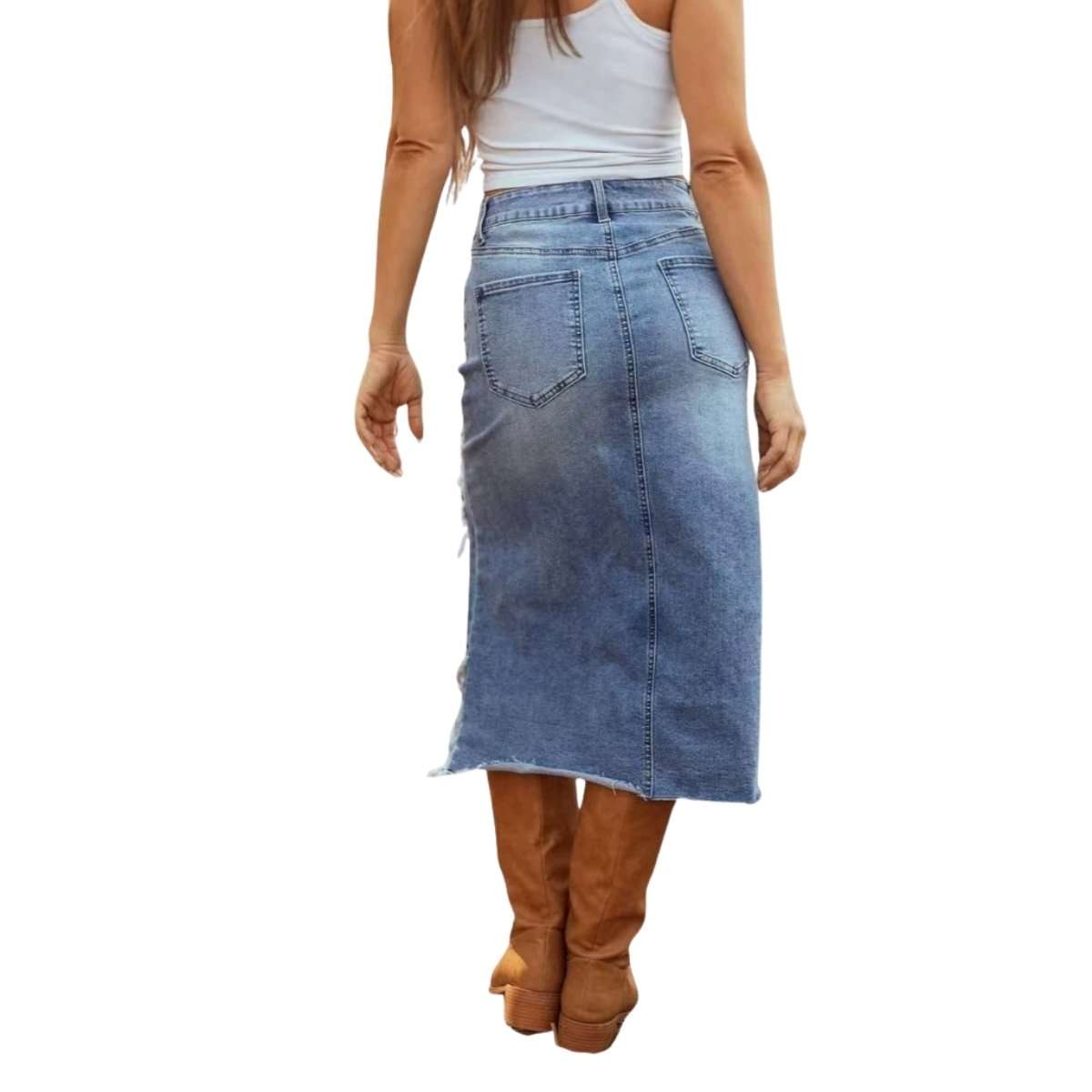 Vintage Flowy A-Line Long Jean Skirt