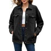 Women’s Collared Button-Front Relaxed Denim Jacket