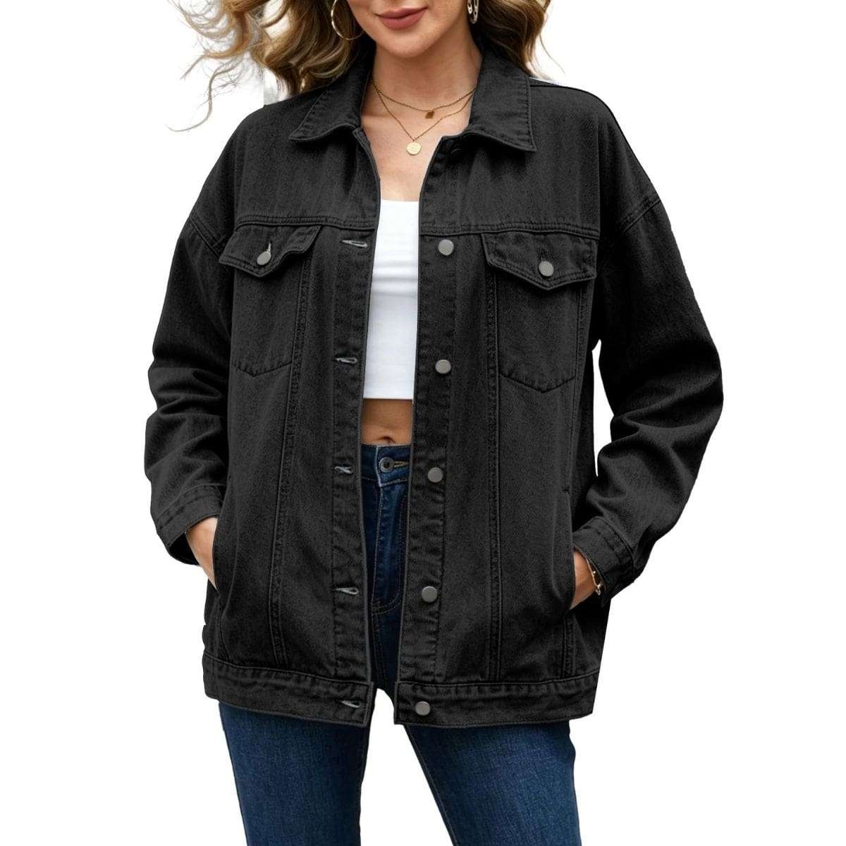 Women’s Collared Button-Front Relaxed Denim Jacket