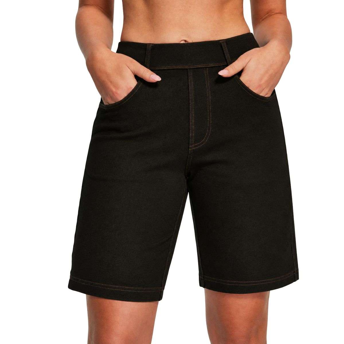 Women’s High Waist Stretch Denim Bermuda Shorts