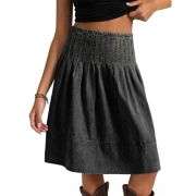 Women’s High Waist Pleated Denim Midi Skirt