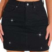 Women’s Rhinestone Stretch Sparkly Y2K Denim Mini Skirt