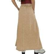 Women’s High Waist Acid Wash Distressed Long Denim Skirt