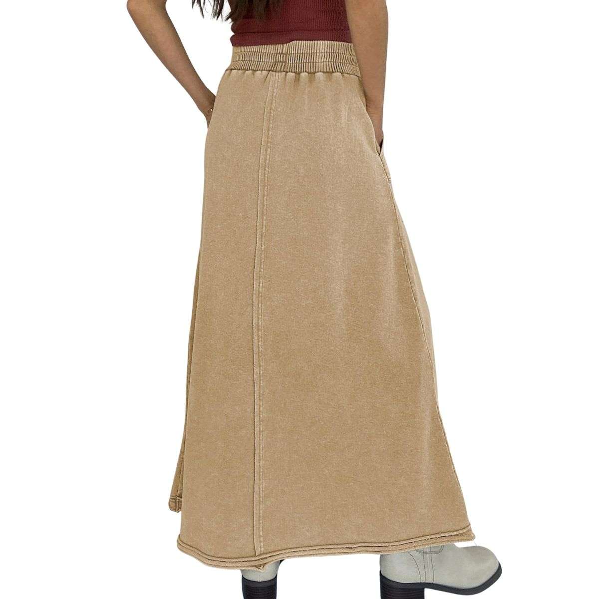 Women’s High Waist Acid Wash Distressed Long Denim Skirt