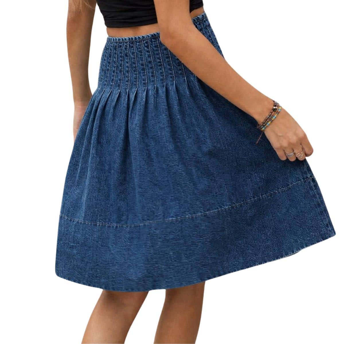 Women’s High Waist Pleated Denim Midi Skirt