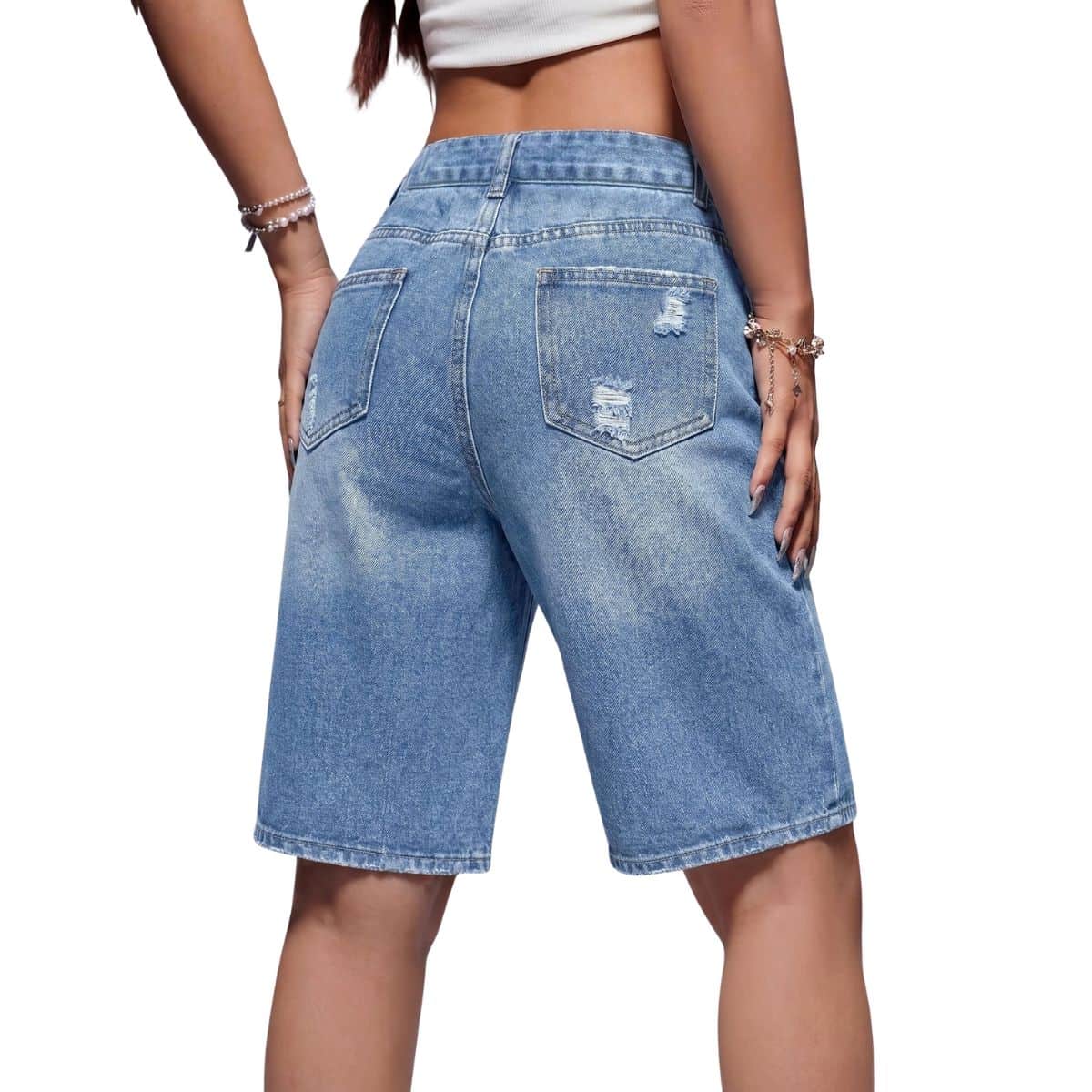 Women’s Low Rise Long Bermuda Denim Shorts