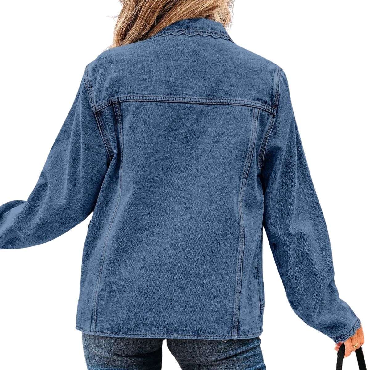 Women’s Relaxed Ruffle Trim Denim Shirt Jacket