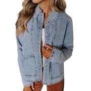 Women’s Relaxed Ruffle Trim Denim Shirt Jacket