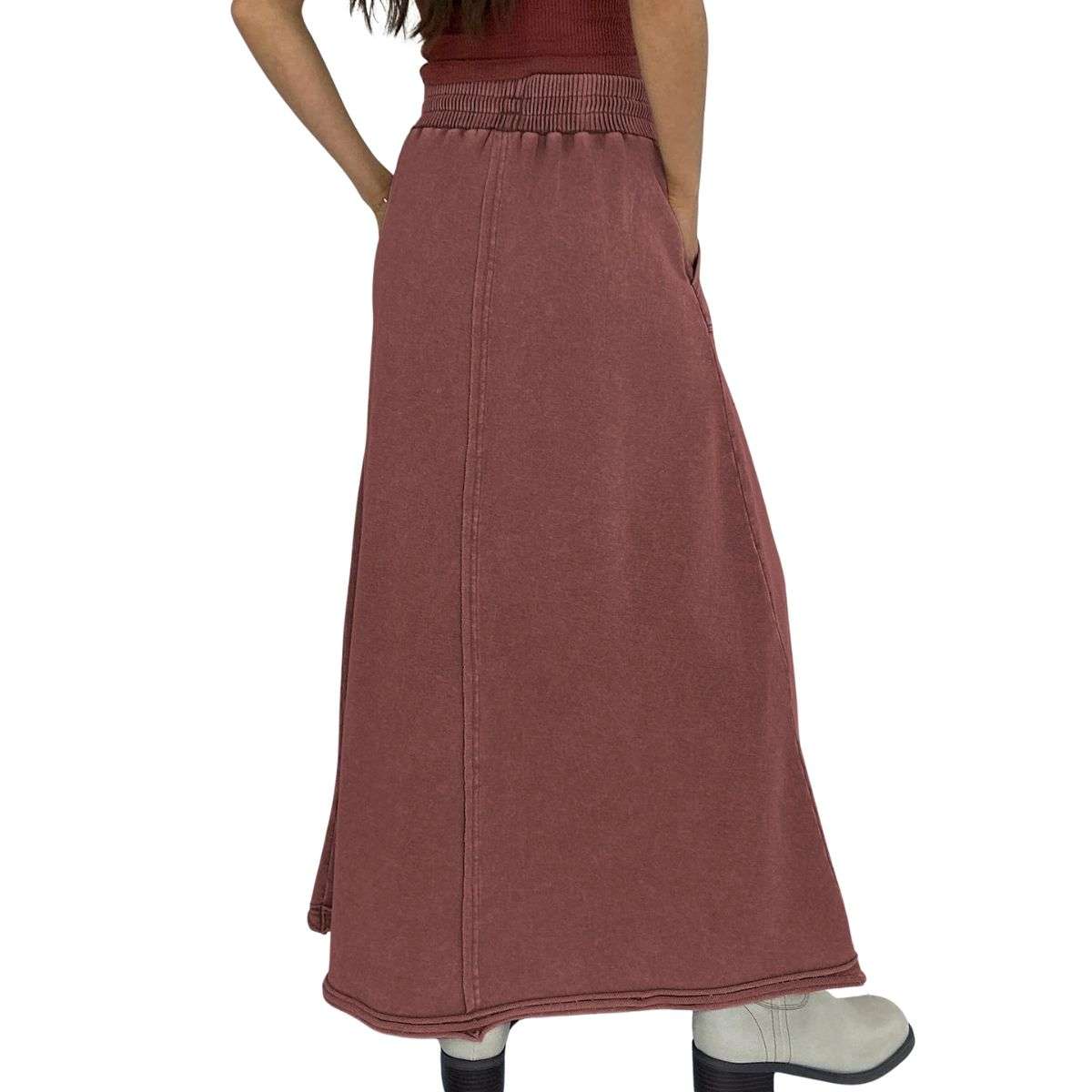 Women’s High Waist Acid Wash Distressed Long Denim Skirt