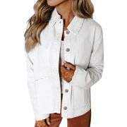 Women’s Relaxed Ruffle Trim Denim Shirt Jacket