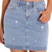 Women’s Rhinestone Stretch Sparkly Y2K Denim Mini Skirt
