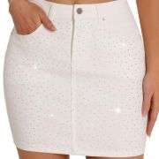 Women’s Rhinestone Stretch Sparkly Y2K Denim Mini Skirt