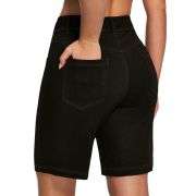 Women’s High Waist Stretch Denim Bermuda Shorts