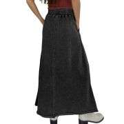 Women’s High Waist Acid Wash Distressed Long Denim Skirt