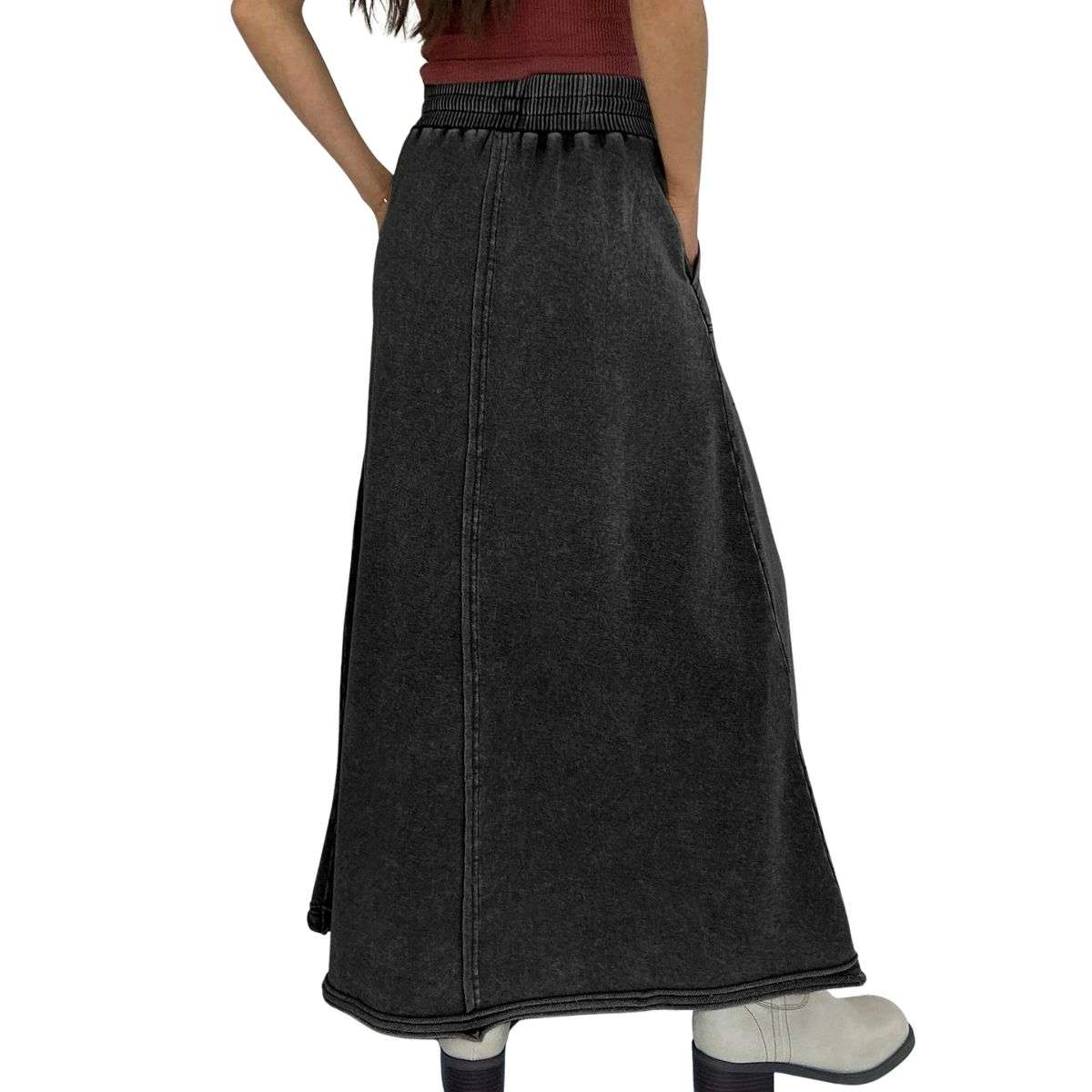 Women’s High Waist Acid Wash Distressed Long Denim Skirt