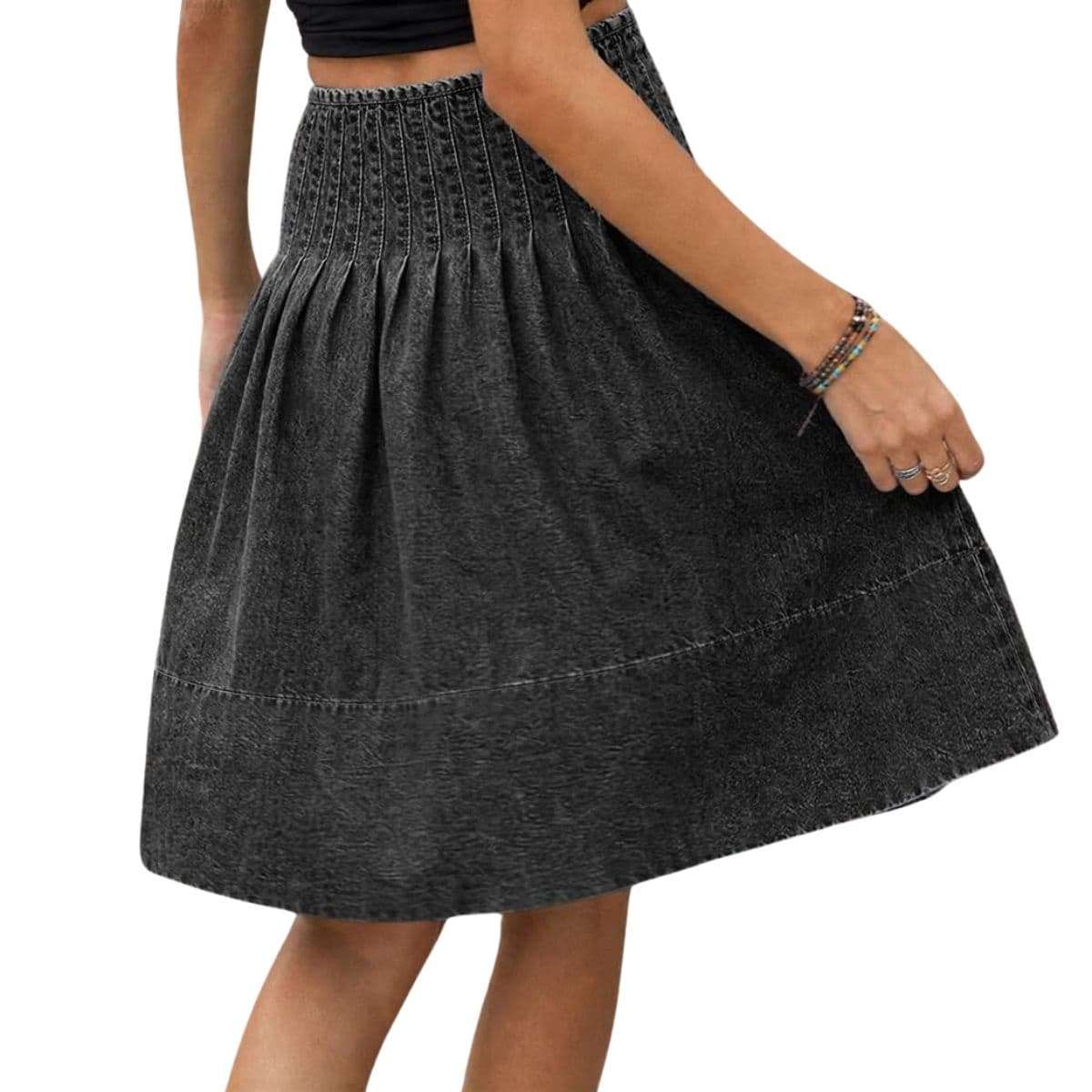 Women’s High Waist Pleated Denim Midi Skirt