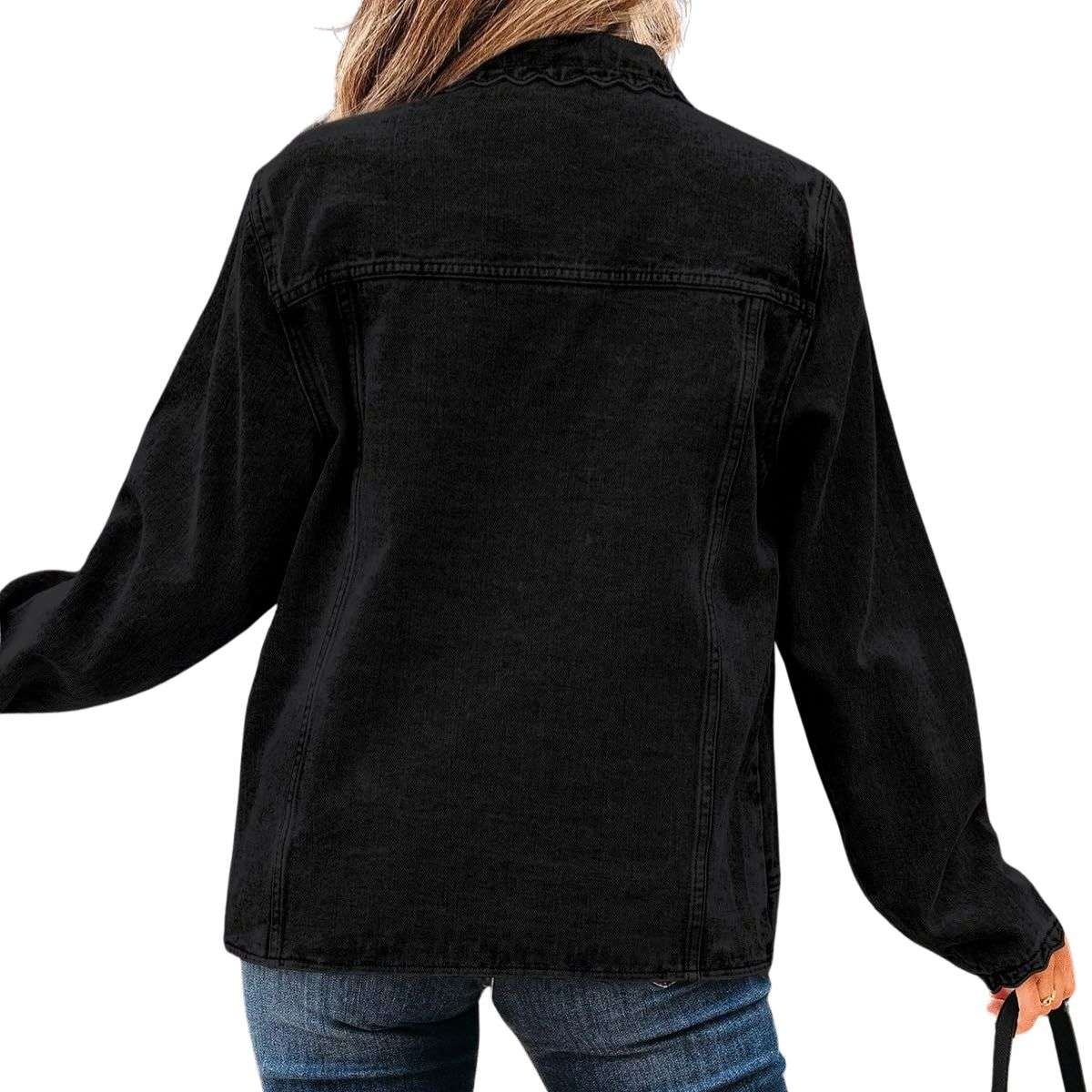 Women’s Relaxed Ruffle Trim Denim Shirt Jacket