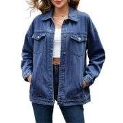 Women’s Collared Button-Front Relaxed Denim Jacket