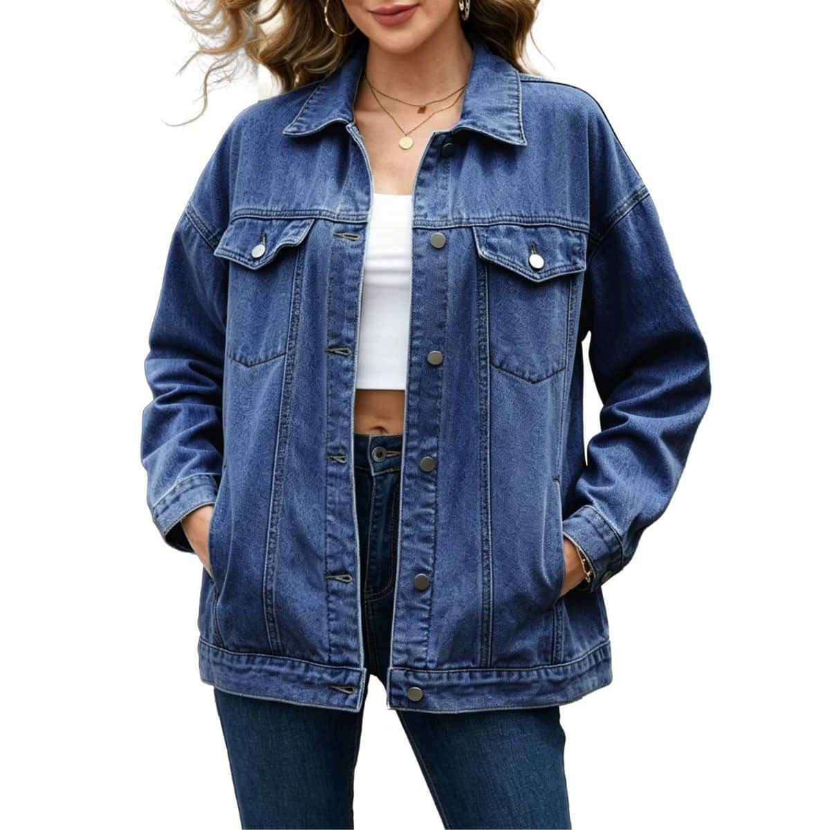 Women’s Collared Button-Front Relaxed Denim Jacket