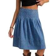Women’s High Waist Pleated Denim Midi Skirt