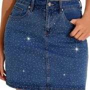 Women’s Rhinestone Stretch Sparkly Y2K Denim Mini Skirt