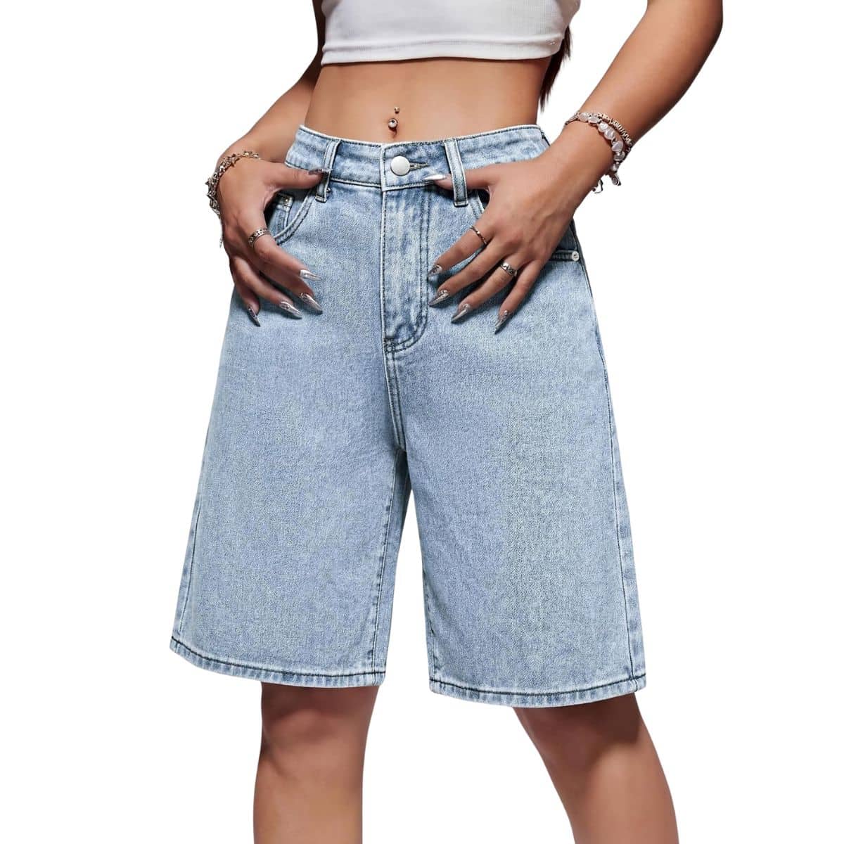 Women’s Low Rise Long Bermuda Denim Shorts