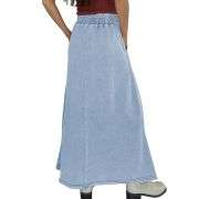 Women’s High Waist Acid Wash Distressed Long Denim Skirt