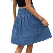 Women’s High Waist Pleated Denim Midi Skirt