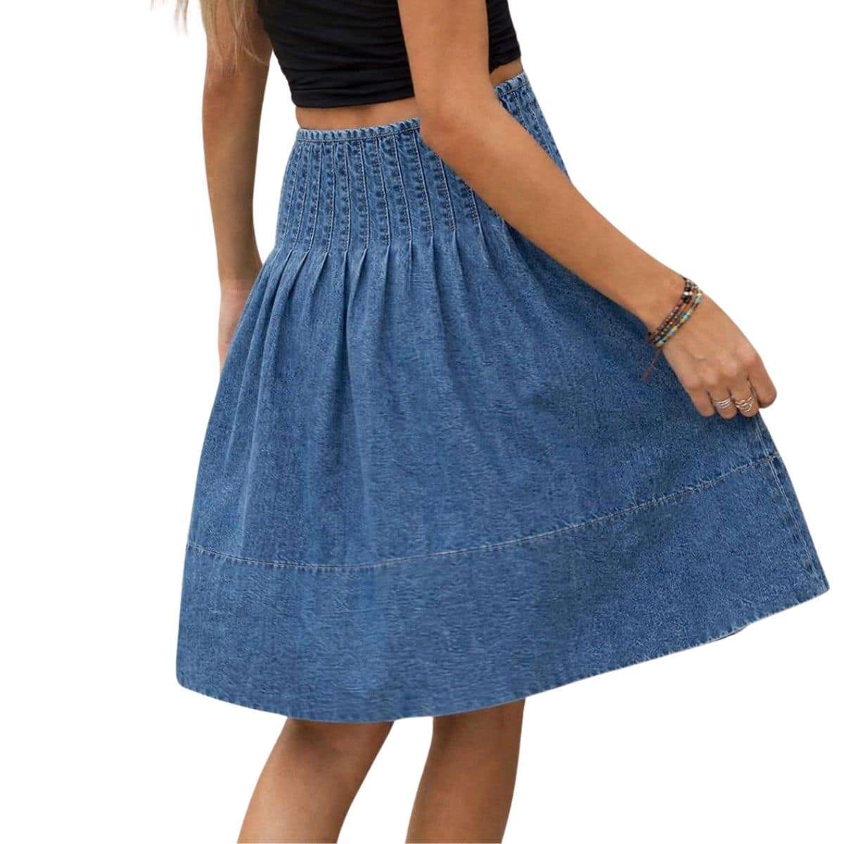 Women’s High Waist Pleated Denim Midi Skirt
