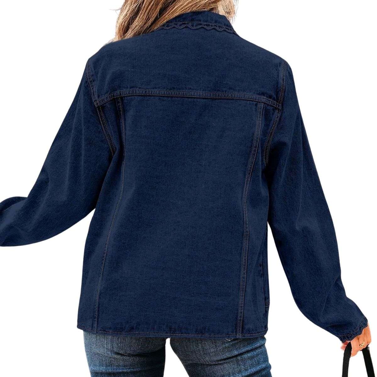 Women’s Relaxed Ruffle Trim Denim Shirt Jacket