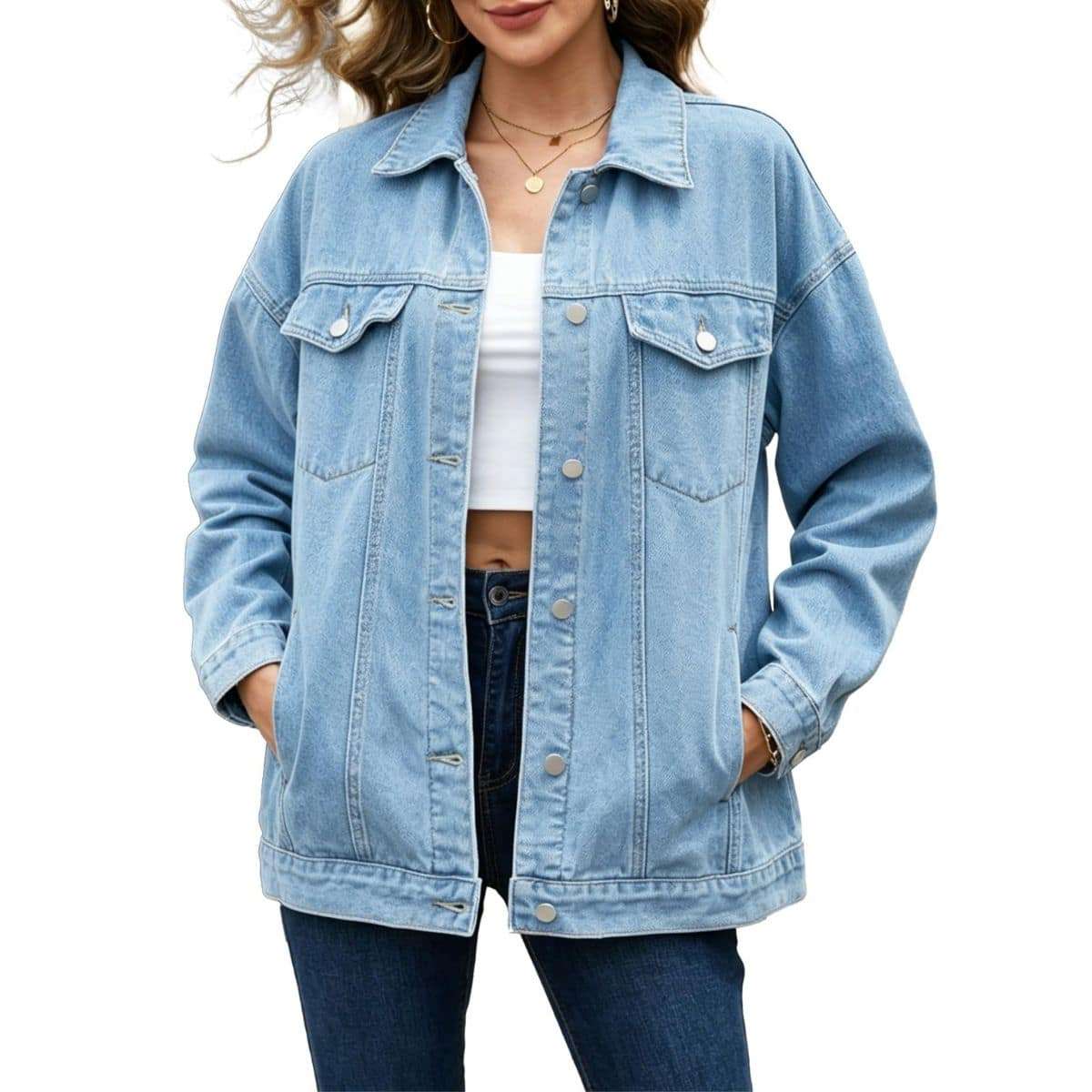 Women’s Collared Button-Front Relaxed Denim Jacket