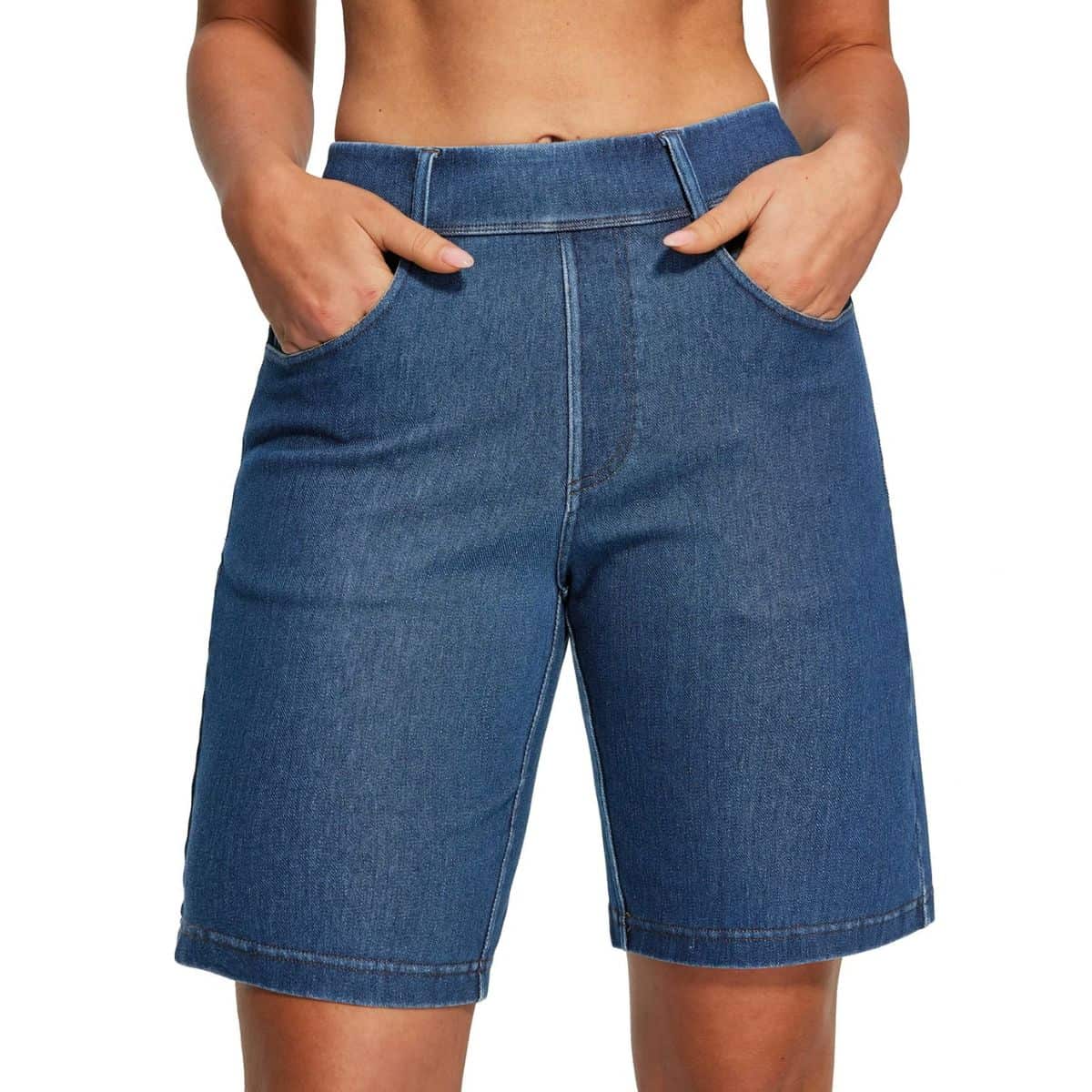 Women’s High Waist Stretch Denim Bermuda Shorts