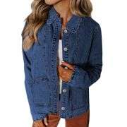 Women’s Relaxed Ruffle Trim Denim Shirt Jacket