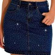 Women’s Rhinestone Stretch Sparkly Y2K Denim Mini Skirt