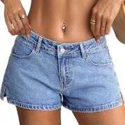 Women’s Low Rise Side Slit Ultra Short Denim Shorts