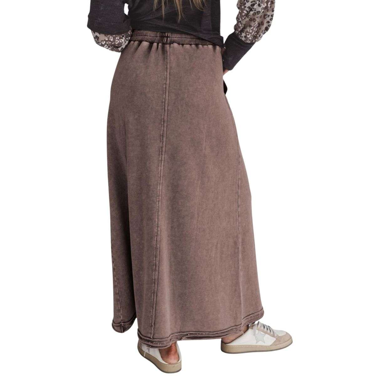 Women’s High Waist Acid Wash Distressed Long Denim Skirt